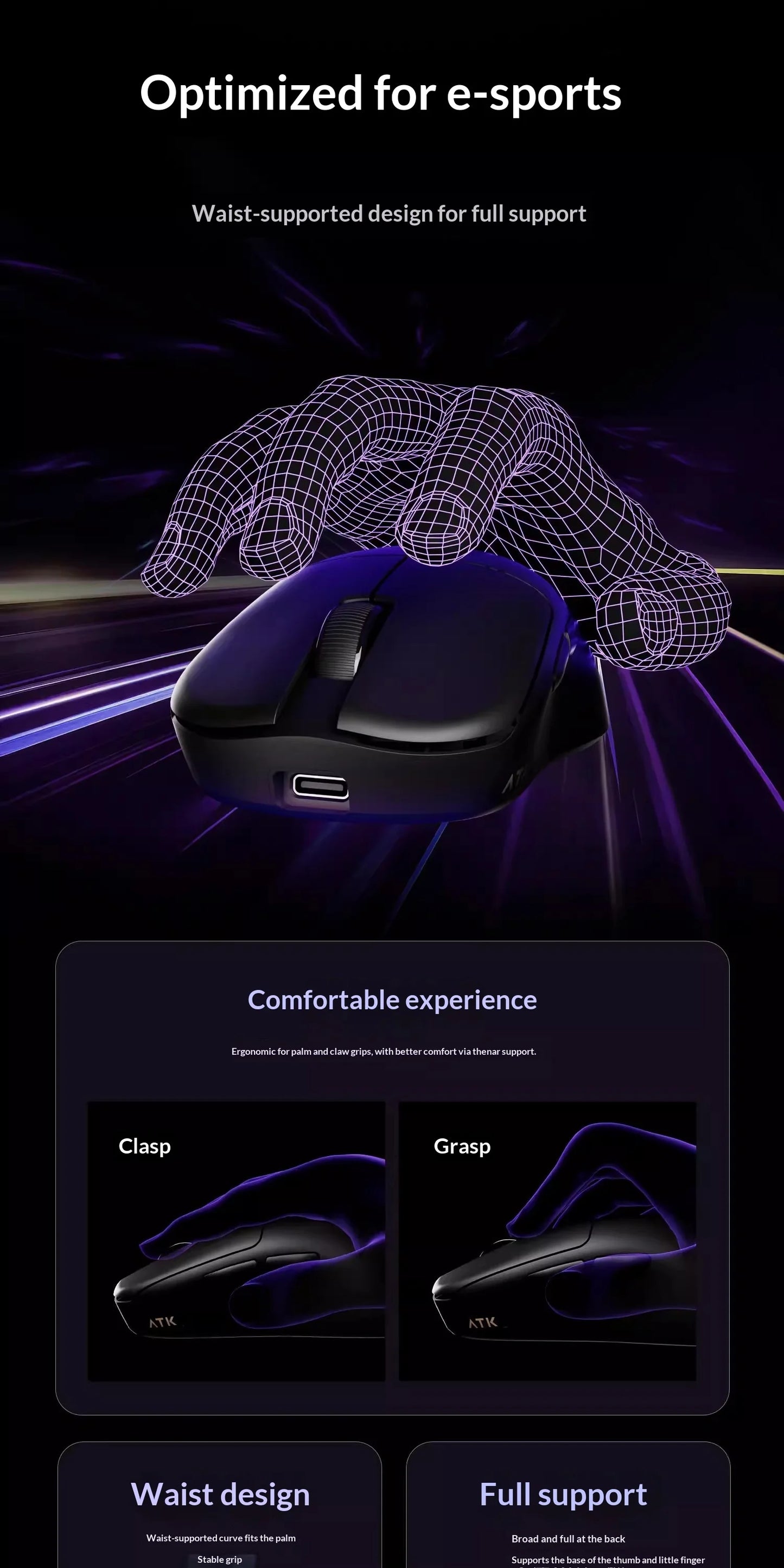 NEW ATK U2 V2 Mini Ultimate Wireless Gaming Mouse Tri-model Lightweight PAW3950 Ultra 8KHz 500mAh Custom Ergonomic E-sports Mouse