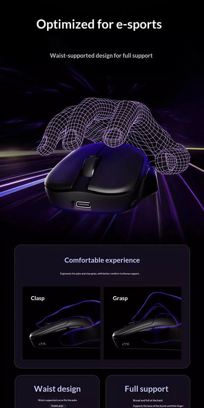 NEW ATK U2 V2 Mini Ultimate Wireless Gaming Mouse Tri-model Lightweight PAW3950 Ultra 8KHz 500mAh Custom Ergonomic E-sports Mouse
