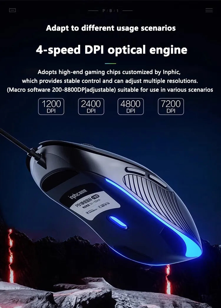 INPHIC B2 USB Wired Mouse, Silent Office Gaming Mouse for PC and Laptops