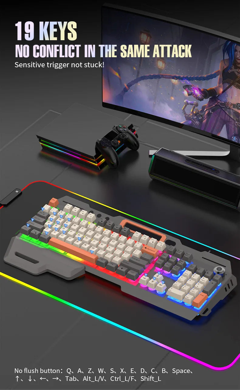 Russian Gaming Keyboard With Russian Layout Spanish Arabic Korean Keyboard Mouse Gamer 104 Keys 100% Layout Wired RGB Light K90