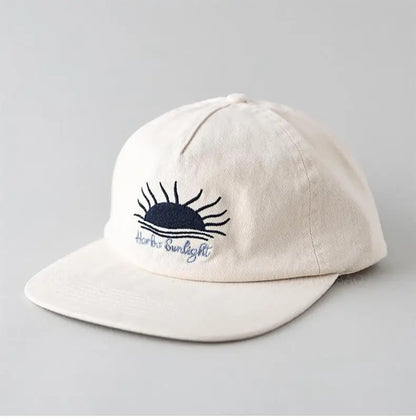 Cute Flat Brim Baseball Cap Women Men Teens Sunrise Embroidrey Summer Caps Sun Hats