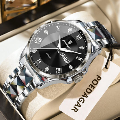 Reloj para hombre POEDAGAR, modelo de lujo original, resistente al agua, luminiscente, con indicador de fecha y día, estilo elegante, caja de acero inoxidable, mecanismo de cuarzo, ideal para el trabajo.