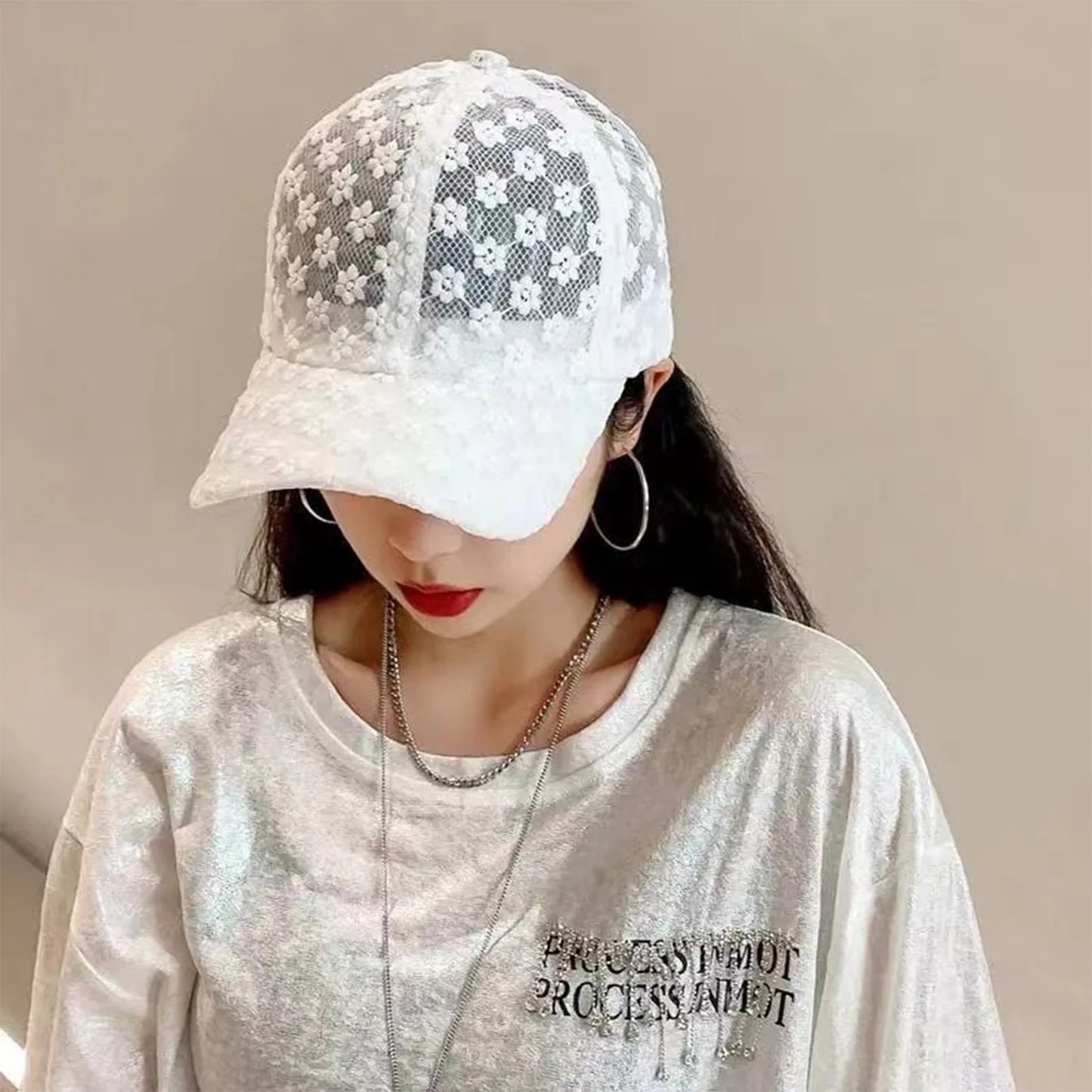 Lace Flower Thin Baseball Cap Female Spring And Summer Sunscreen Hollow Cap Breathable Sweet Adjustable Head Circumference