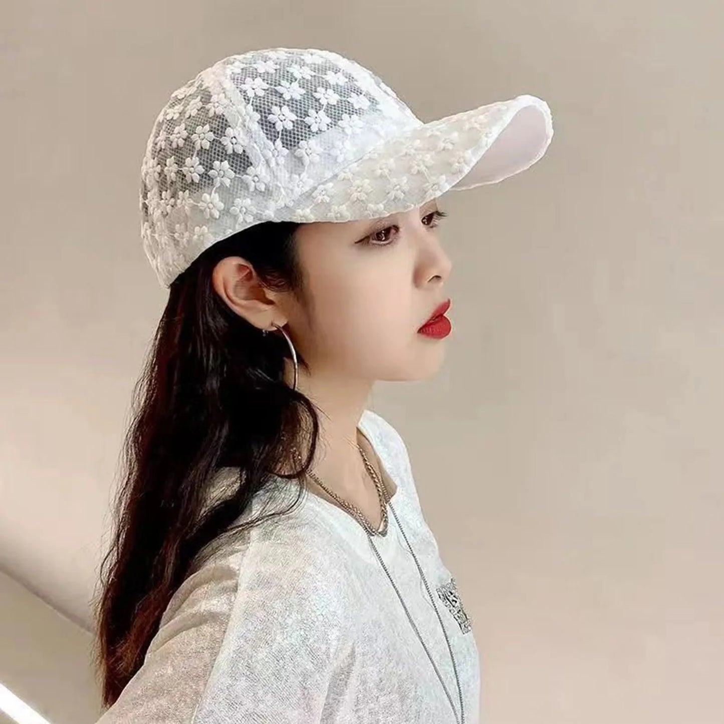 Lace Flower Thin Baseball Cap Female Spring And Summer Sunscreen Hollow Cap Breathable Sweet Adjustable Head Circumference