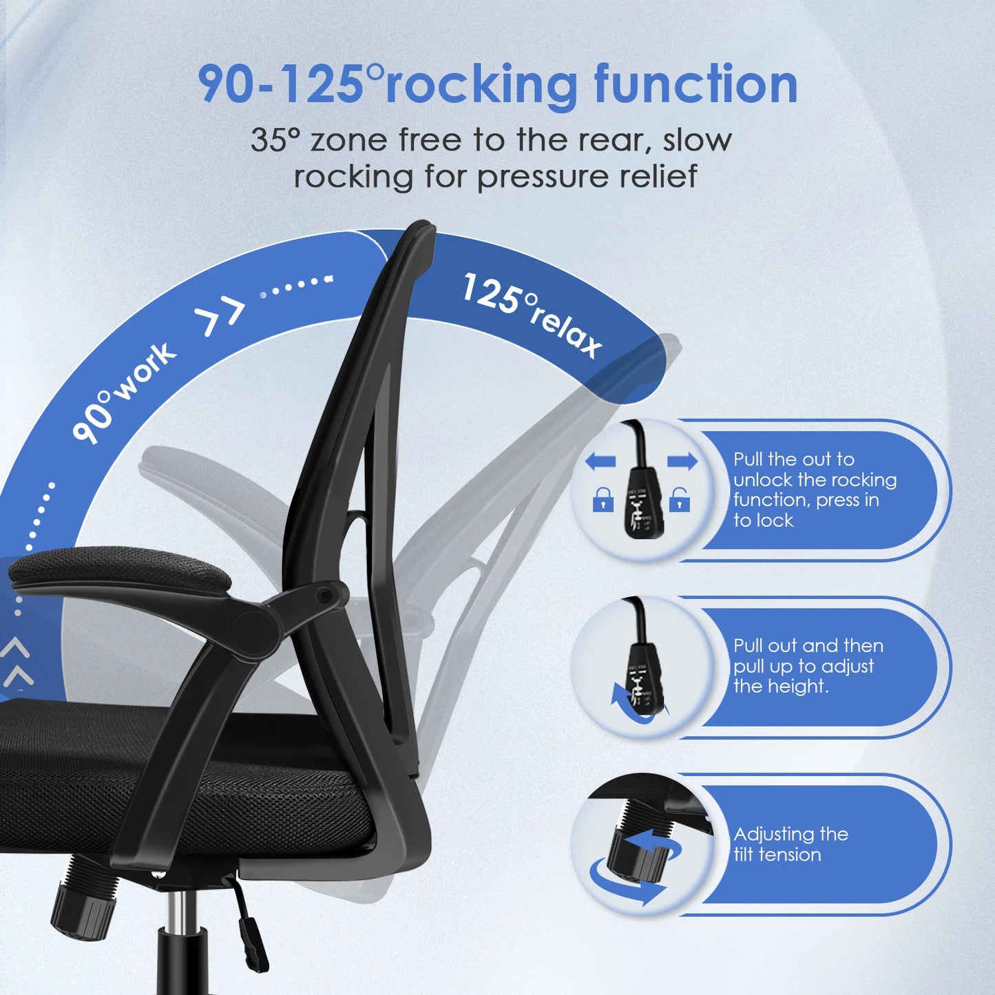 Daccormax Office chair Ergonomic Reclining 90°-125°, Desk chair with Lumbar Support, Computer chair Adjustable, living room chairs