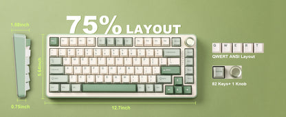 YUNZII B75 PRO Green Mechanical Gaming Keyboard, Gasket 75 Knob RGB Keyboard, BT/Wired/Wireless  Hot-Swap Custom Creamy Keyboard