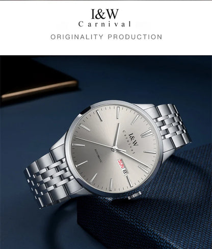 Carnival High-end Series I&W Brand Automatické mechanické hodinky Pánske vodotesné hodinky Oceľ 316L Safír Pánske hodinky na biznis