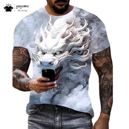 Pánská trička s motivem draka, tričko s krátkým rukávem, módní streetwear, tričko s kulatým výstřihem, trendové zvířecí motivy, 3D tisk, volný střih, univerzální pánské oblečení