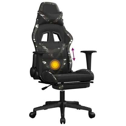 Gaming Chair Massage Footrest Black & Camouflage 67X64X116-127 cm in Imitation Leather, 360° Adjustable Reclining Seat Load Capacity 110 kg