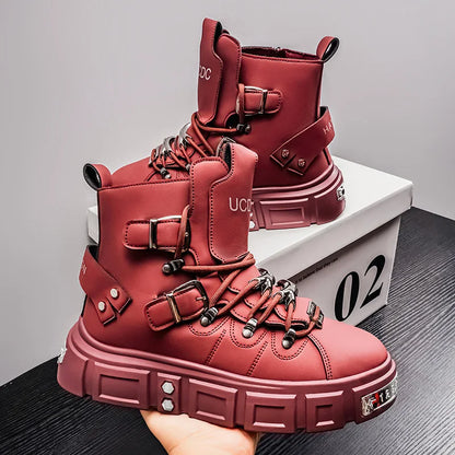 Baskets montantes noires à rivets, mode, pour homme, en cuir, design de luxe, chaussures de ville, style gothique et punk, bottes de moto pour homme, grandes tailles jusqu'à la taille 46