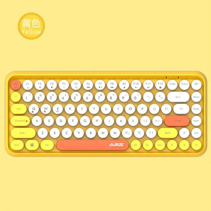 AJAZZ 308i  Wireless Bluetooth Keyboard 84 Keys Rechargeable Retro Round Typewriter Keycaps, Portable Mechanical K