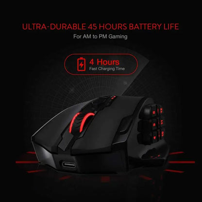 Redragon M913 Gaming 16000 DPI Wired 2.4Ghz Wireless RGB Optical Gamer Mouse 16 Programmable Buttons, Black/White Mouse