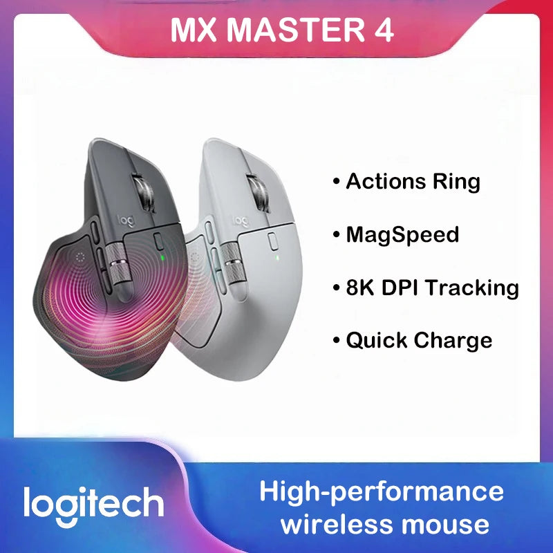 Logitech MX Master 4 Haptic Feedback Actions Ring MagSpeed 8000DPI Ergonomic Wireless Bluetooth Mouse 70-Day Battery