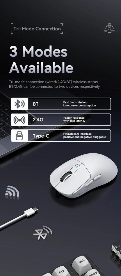 ATTACK SHARK X3/X3PRO 4K/8K trådlös gamingmus, 26K DPI, tri-mode (trådbunden/2.4GHz/BT5.2), lätt, PAW3395-sensor för gamers