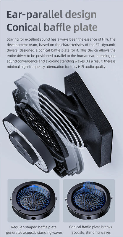 FiiO FT1 Professional Wired HiFi Monitor Headphones – North American Walnut Over-Ear Dynamic Stereo Headset with Leather & Metal Build