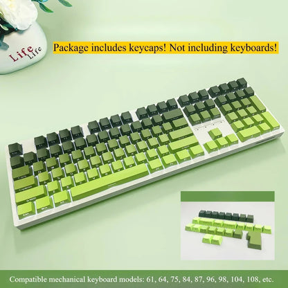 New 133 Keys Gradient Green Shine Through Keycaps Side Printed PBT Keycap Cherry Profile Double Shot for Mechanical Keyboards