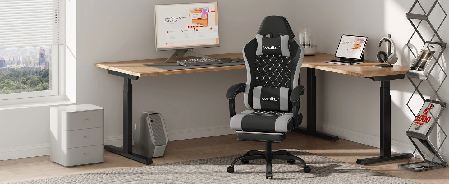 Silla de ordenador giratoria WOLTU con función de masaje, silla de oficina ergonómica con almohada y reposapiés, silla gaming ajustable en altura