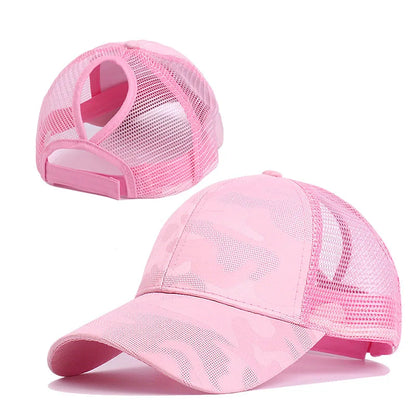 Stylish Camo Print Women's Baseball Cap with Ponytail Hole  Breathable Mesh Adjustable Fit Perfect for Running Hiking Daily Wear