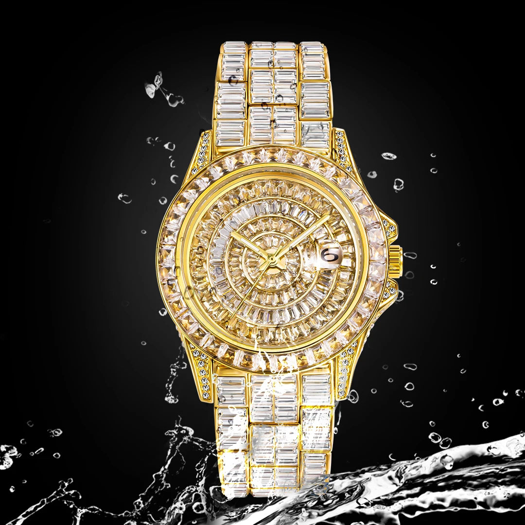 Full Iced Out Watches For Men Luxury Handmade Mosaic Diamond Silver Steel Watch Fashion Hip Hop Silver Automatic Date Male Clock