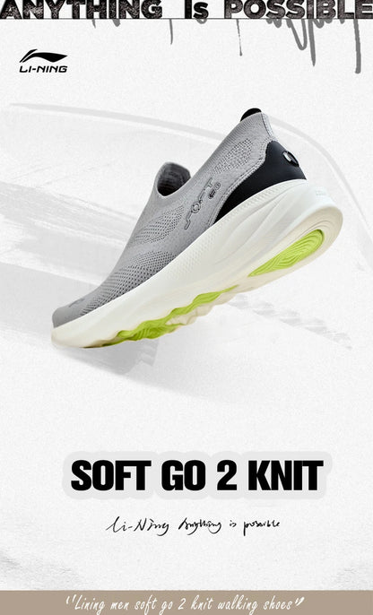 Męskie buty Li-Ning SOFT GO 2 KNIT slip-on do chodzenia, casualowe, amortyzowane, wygodne i stabilne, z siateczki LiNing, sneakersy sportowe do joggingu i na co dzień AGLV017