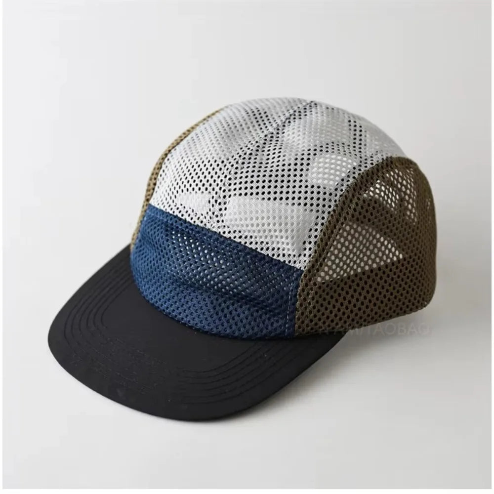 Fashion Retro Mesh Baseball Cap 5 Panel Flat-brimmed Sun Visor Cap Breathable Adjustable Quick-drying Hat Unisex