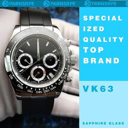 20 Color Business 39mm Quartz Watch Men's Timing Sapphire Crystal VK63 Movement Calendar Luminous Blue Dial Stainless Steel Strap