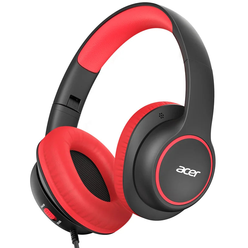 Casque filaire Acer pour enfants, idéal pour l'école, circum-auriculaire, limite de volume sécurisée 85/94 dB, prise jack 3,5 mm, casque pliable pour tout-petits garçons et filles