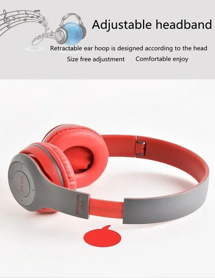P47 Wireless Bluetooth Headphone With Mic Noise Cancelling Headsets Stereo Sound Earphones Sports Gaming Headphones Supports PC