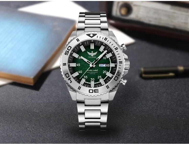 Yelang Watches V1035 44mm Men's Diving Watch Human Kinetic Energy Watch 100m Waterproof Watches Luminous Japan PX83 Sapphire