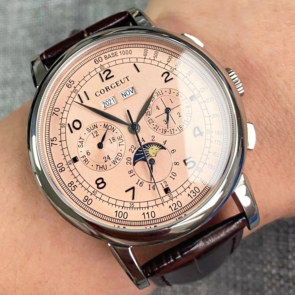 Avtomatska moška ura Multification z datumom, dnevom, mesecem in letom, mehanska moška ura iz 316L, polirano ohišje, indikator dan/noč, 42mm
