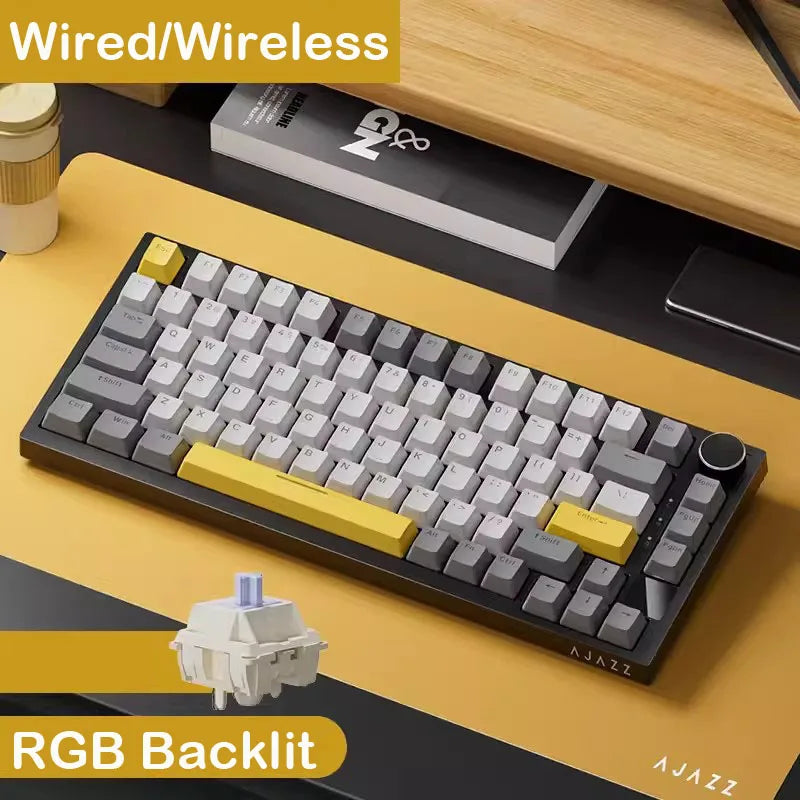 AJAZZ AK820 mechanische Tastatur, 70 % Kompaktlayout/RGB-Beleuchtung/Hot-Swap-fähige Switches, mit kabelgebundener, kabelloser und Bluetooth-Verbindung