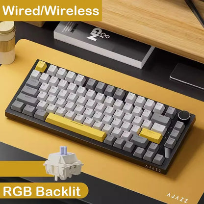 AJAZZ AK820 mechanische Tastatur, 70 % Kompaktlayout/RGB-Beleuchtung/Hot-Swap-fähige Switches, mit kabelgebundener, kabelloser und Bluetooth-Verbindung