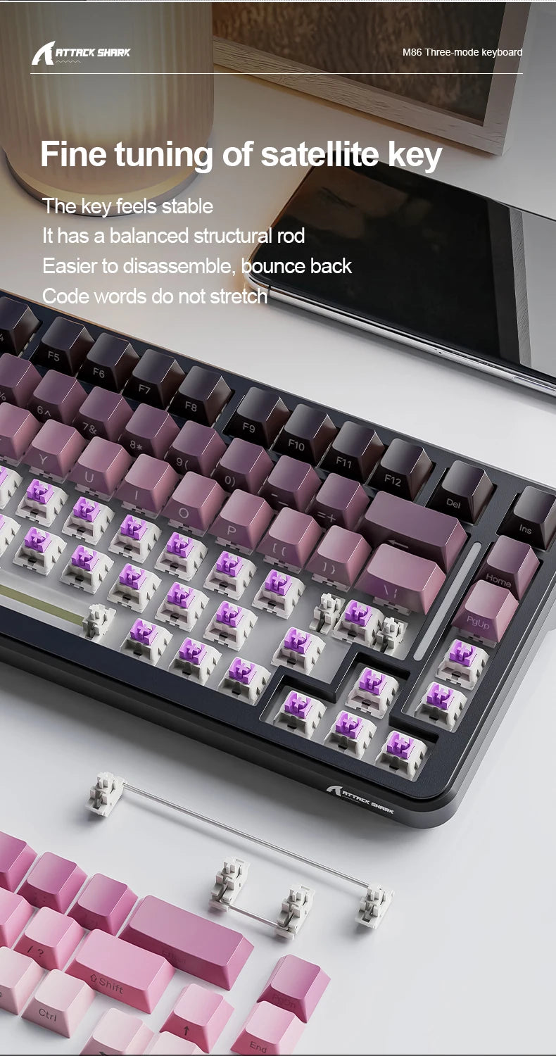 ATTACK SHARK M86 Wireless Mechanical Keyboard 75% Tri-Mode RGB Hot-Swappable Mechanical Keyboard with Side-Printed PBT Keycaps & 4000mAh Battery