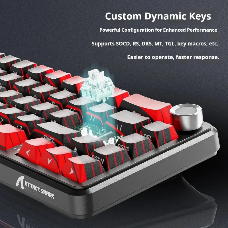 Tastiera gaming wireless Attack Shark X65 PRO HE con switch magnetici, 8K RT 0.001mm, incisione laterale, Bluetooth, per Windows, Mac e PC