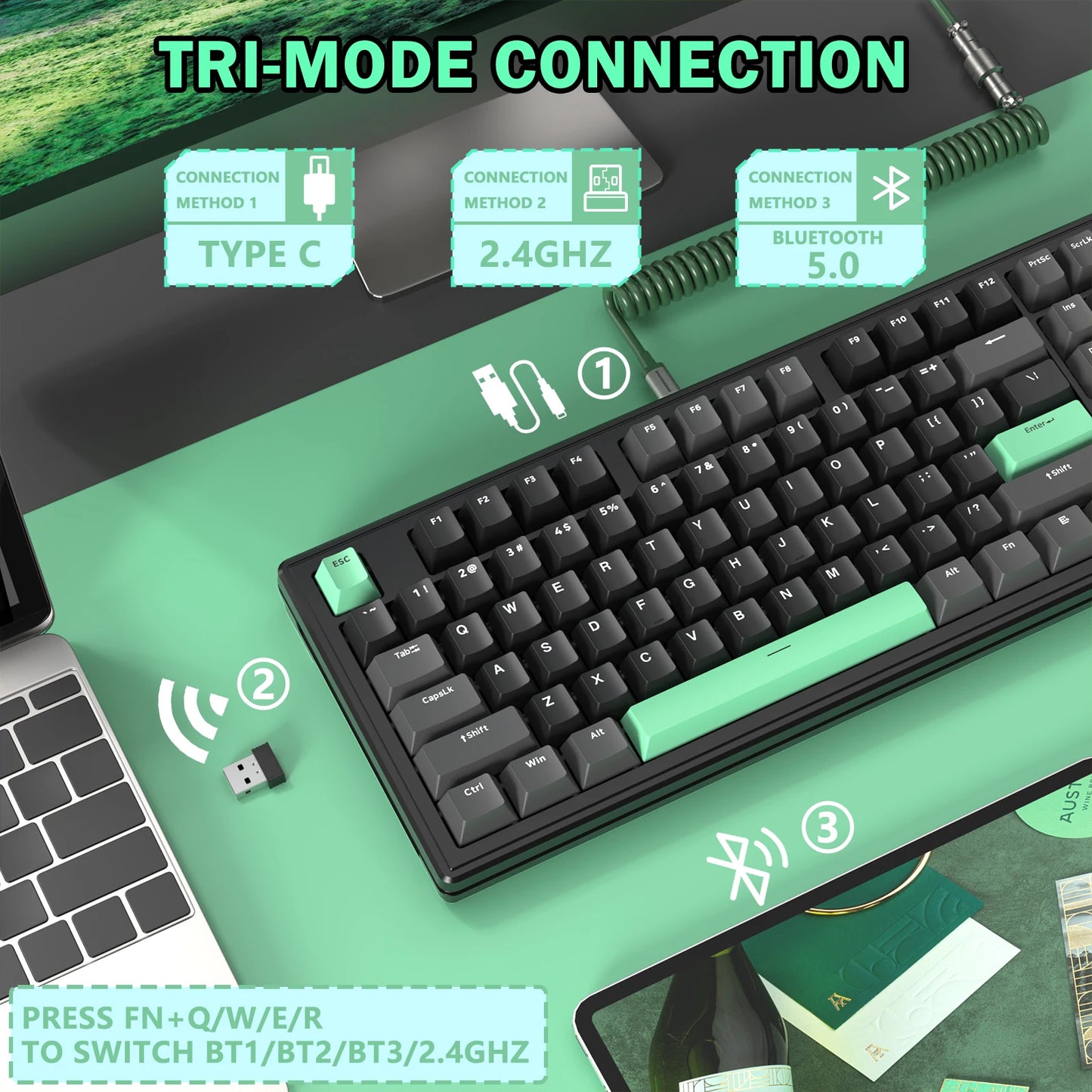 Attack Shark M87 TKL Wireless Mechanical Gaming Keyboard, RGB Backlit Compact Hot-Swappable Gasket Programmable USB-C/BT/2.4GHz