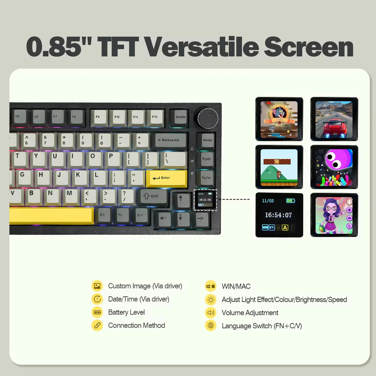 Ajazz AK820 Pro 75% Gasket-mounted Bluetooth 5.1/2.4G Wireless/Wired Mechanical Keyboard with TFT Screen for Mac/Win