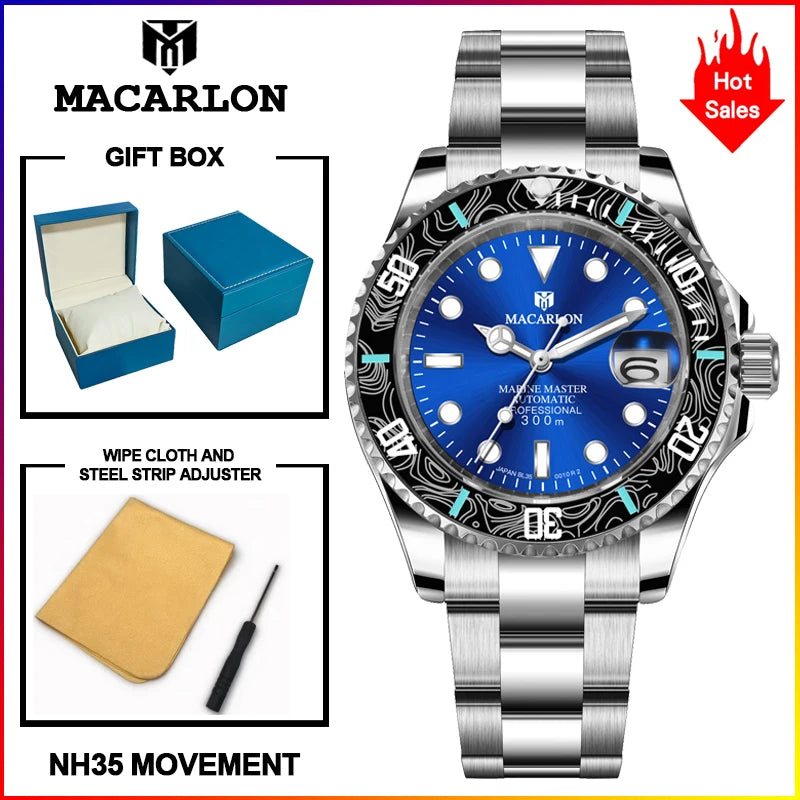 2026 MACARLON Design New Yacht series Mechanical Watch Men Carbon fiber ring mouth sapphire Stainless steel Waterproof Watch TOP