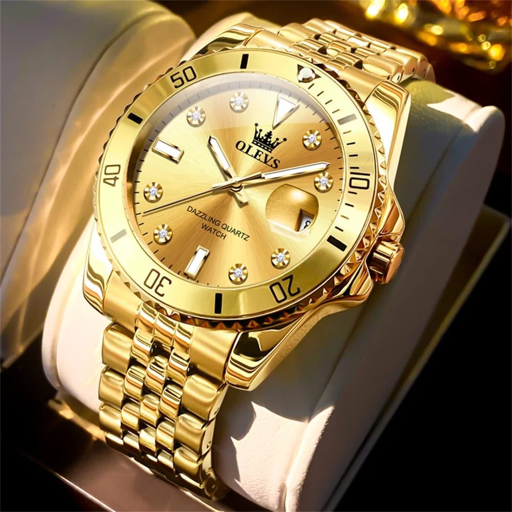 Orologio da uomo OLEVS – Orologio di lusso, stile professionale, impermeabile, con datario, lancette luminescenti, cassa in acciaio inossidabile e quadrante blu – Orologio al quarzo