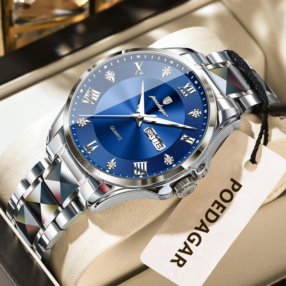 Reloj para hombre POEDAGAR, modelo de lujo original, resistente al agua, luminiscente, con indicador de fecha y día, estilo elegante, caja de acero inoxidable, mecanismo de cuarzo, ideal para el trabajo.