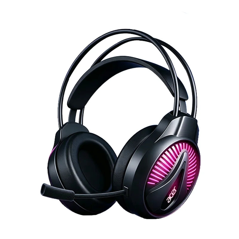 Casque de jeu filaire Acer avec micro, casque de jeu USB, son surround virtuel stéréo 7.1, casque filaire RGB pour jeu/travail/musique