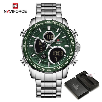 NAVIFORCE sportsur til mænd – Originalt luksusarmbåndsur i rustfrit stål, vandtæt militærmodel med dobbelt display