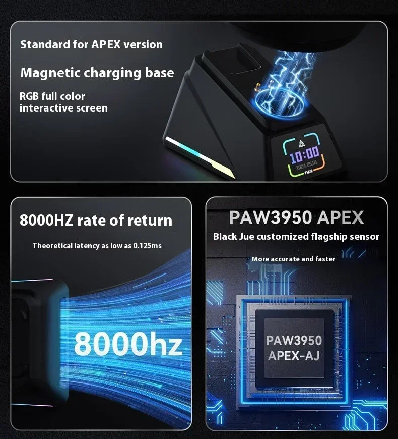 AJAZZ AJ159 APEX Mouse Tri Mode Wireless 8K PAW3950 Sensor Low Latency Gaming Mouse Charge Base Customize Lightweight PC Gamer