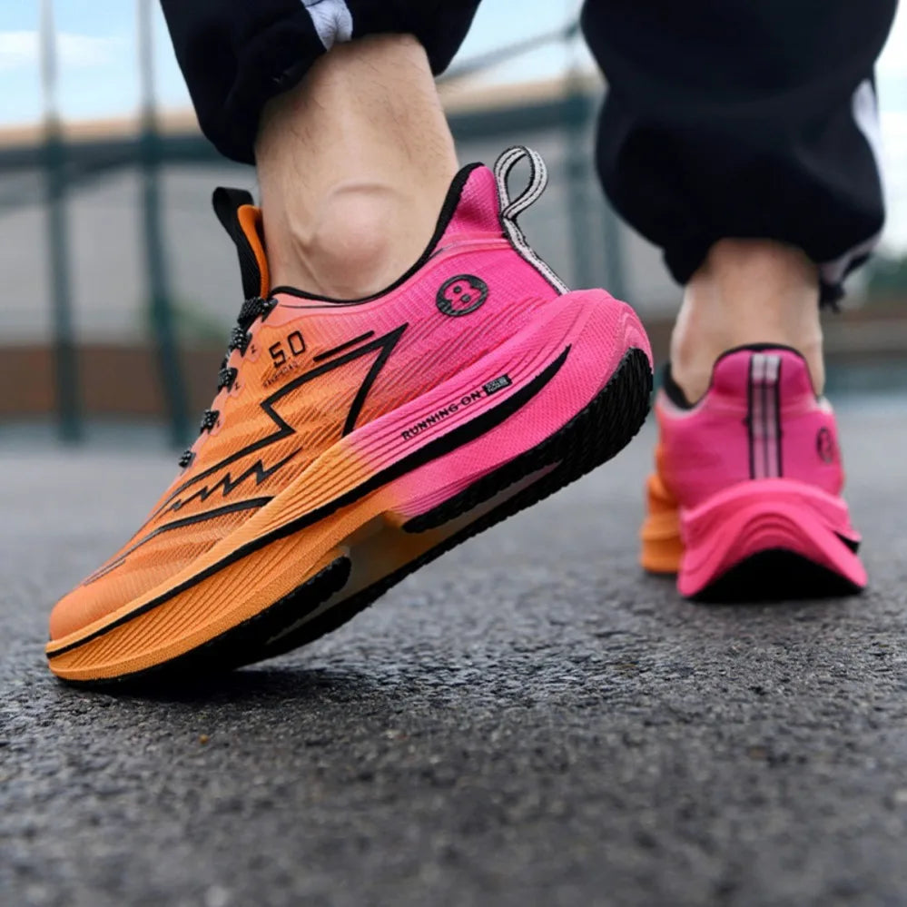 New Men's Carbon Plate Running Shoes Soft Cushion Shock Absorbing Sports Shoes Unisex Sneakers Light Anti-Slip Training Shoes