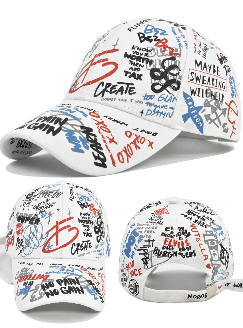 Trendy Unisex Graffiti Print Baseball Cap - Colorful Painted Visor Fashion Hat