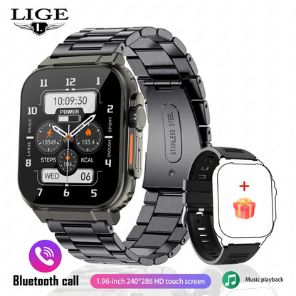 LIGE 600mAh New Ultra Smart Watch Men Bluetooth Call TWS Local Music Sport Clock 1.96'' IP68 Waterproof Relógio Smartwatch Women