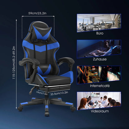 Gaming Massage Chair, Computer Chair + Footrest and Lumbar Support, Height Adjustable Gaming Chair + 360°-Swivel Seat + Headrest