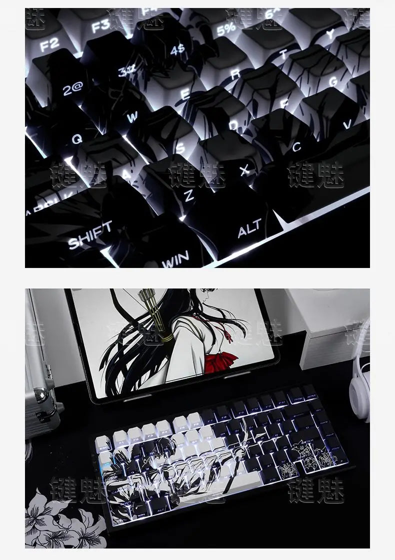 Anime Platycodon Cherry Key Cap Set PBT 130 Key Side Engraved Light Transmission for 60/84/98/108 Mechanical Keyboard ISO