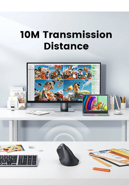 UGREEN Vertical Mouse Wireless Bluetooth 5.0 2.4G Ergonomic 4000DPI 6 Mute Buttons for MacBook Tablet Laptops Computer PC Mice