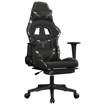 Gaming Chair Massage Footrest Black & Camouflage 67X64X116-127 cm in Imitation Leather, 360° Adjustable Reclining Seat Load Capacity 110 kg