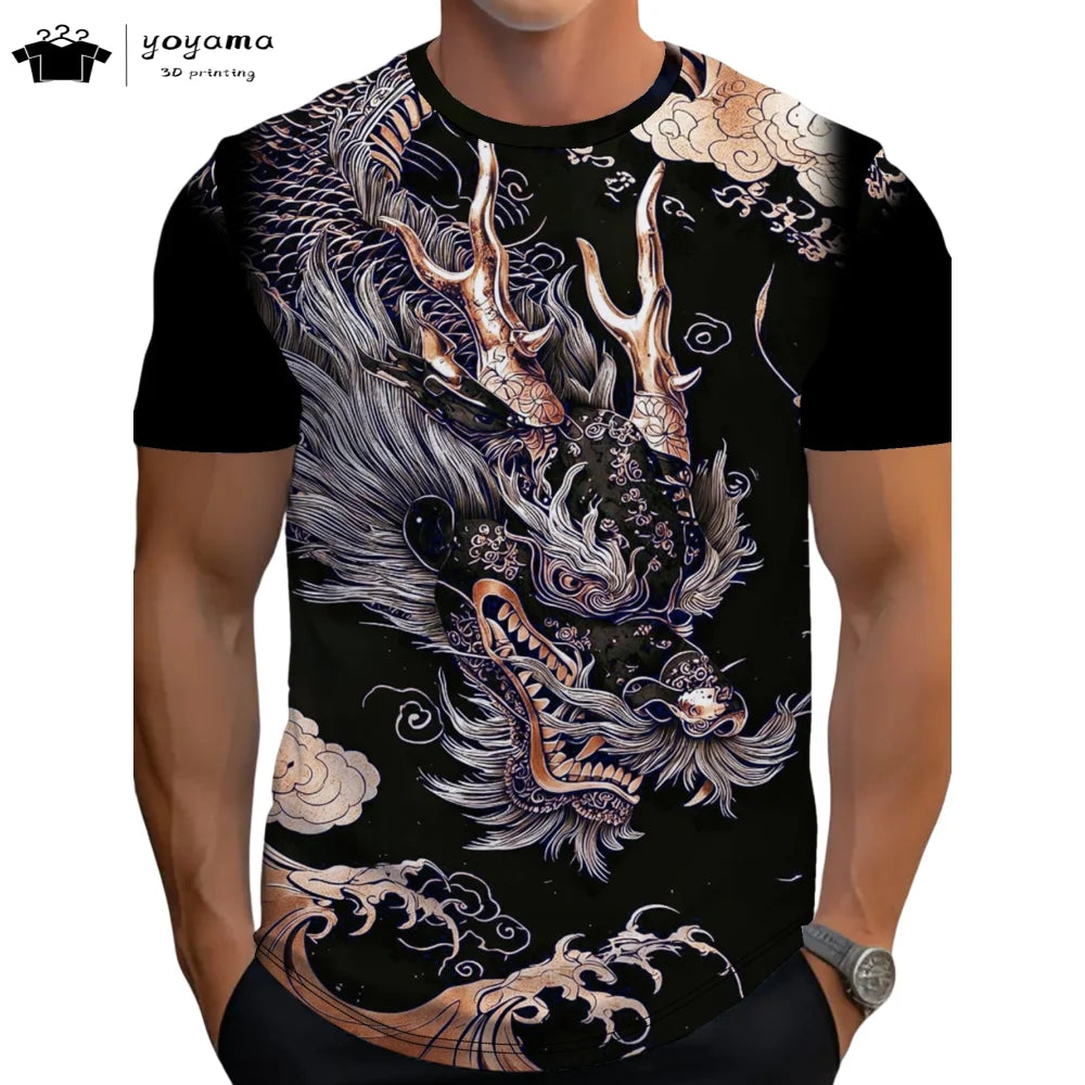 Pánská trička s motivem draka, tričko s krátkým rukávem, módní streetwear, tričko s kulatým výstřihem, trendové zvířecí motivy, 3D tisk, volný střih, univerzální pánské oblečení